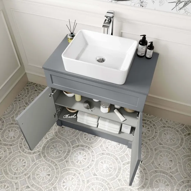 Milos Fog Grey Vanity with Troy Basin 800mm - Brushed Handles