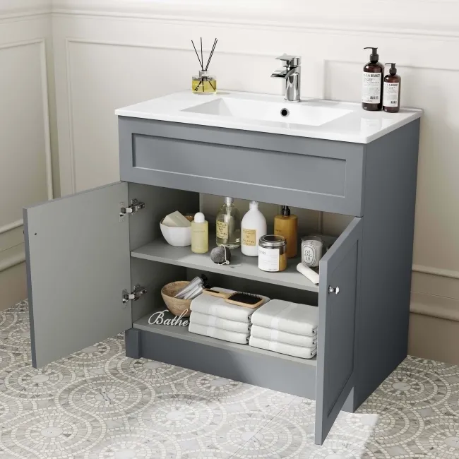 Milos Fog Grey Basin Vanity 800mm - Chrome Handles
