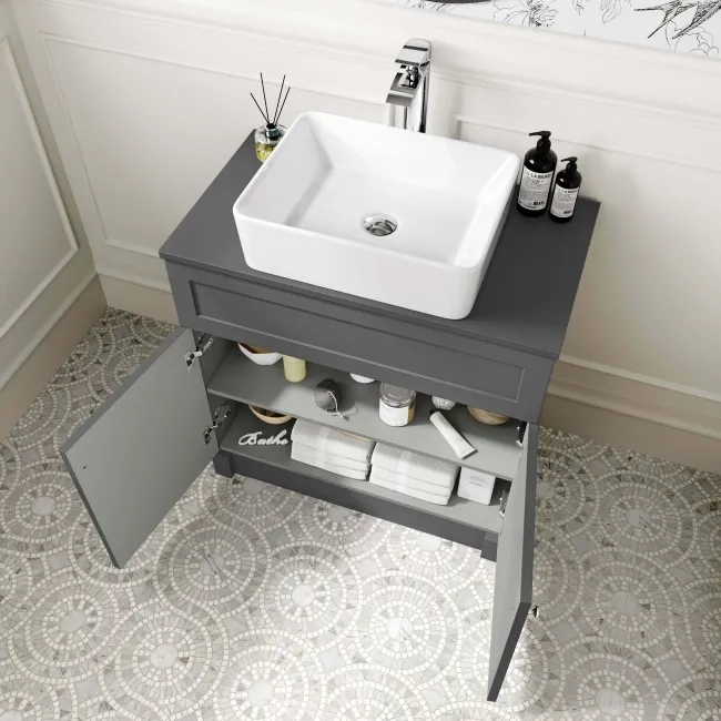 Milos Slate Grey Vanity with Troy Basin 800mm - Brushed Handles