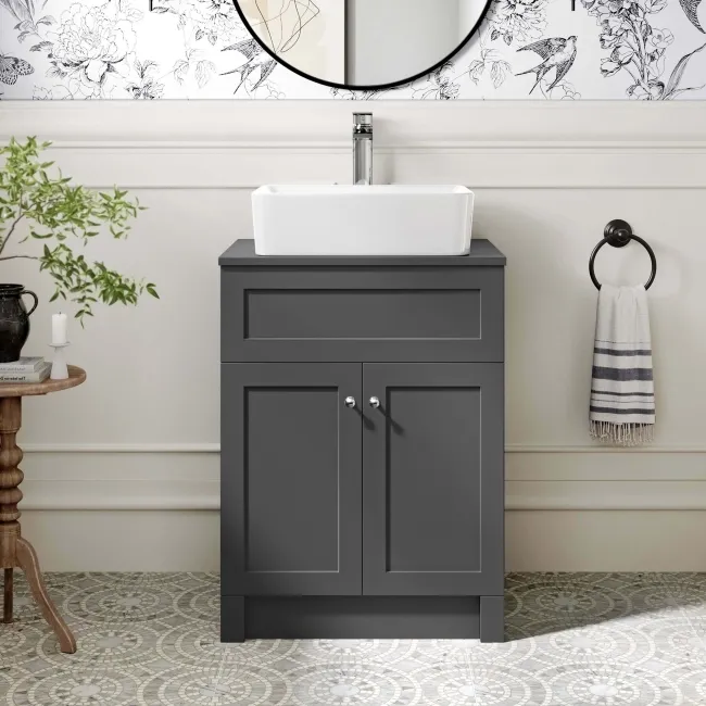 Milos Slate Grey Vanity with Troy Basin 600mm - Chrome Handles