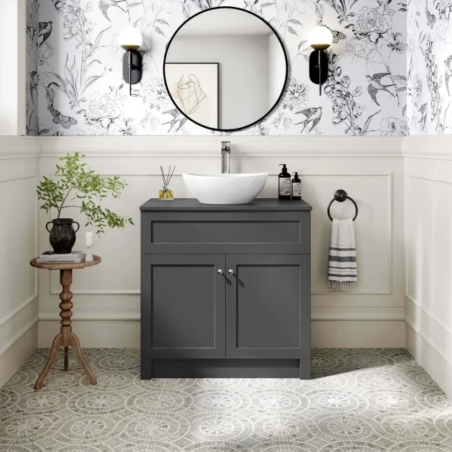 Milos Slate Grey Vanity with Oval Basin 800mm - Chrome Handles
