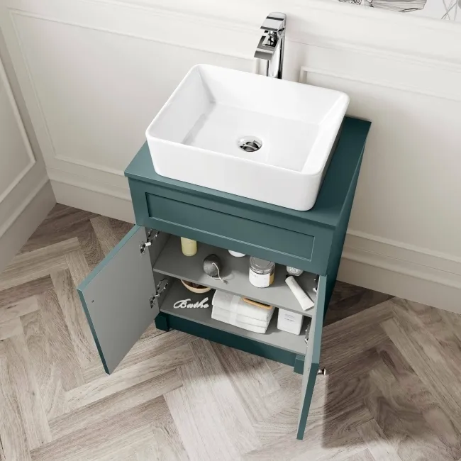 Milos Mystic Green Vanity with Troy Basin 600mm - Brushed Handles