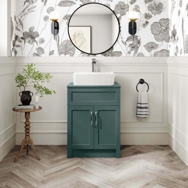 Milos Mystic Green Vanity with Troy Basin 600mm - Traditional Handles