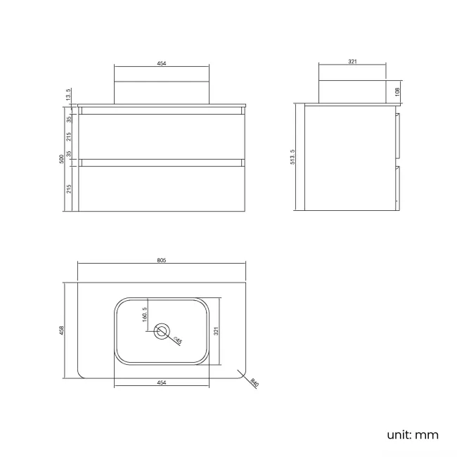 Corsica Gloss White Wall Hung Drawer Vanity with Marble Top & Marin Basin 800mm