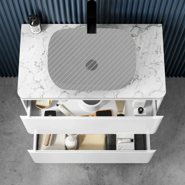 Corsica Gloss White Drawer Vanity with Marble Top 800mm - Excludes Counter Top Basin