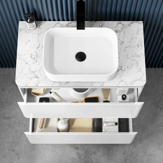 Corsica Gloss White Vanity Drawer with Marble Top & Marin Basin 800mm
