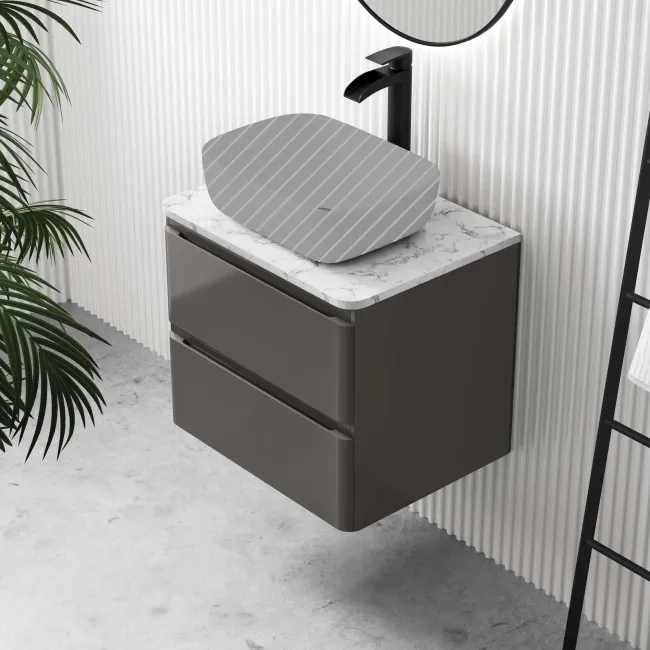 Corsica Tungsten Grey Wall Hung Drawer Vanity with Marble Top 600mm - Excludes Counter Top Basin
