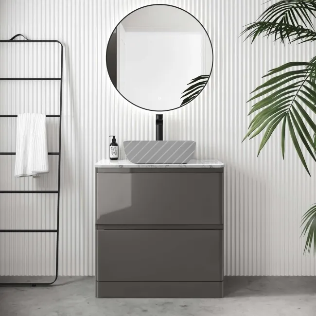 Corsica Tungsten Grey Drawer Vanity with Marble Top 800mm - Excludes Counter Top Basin
