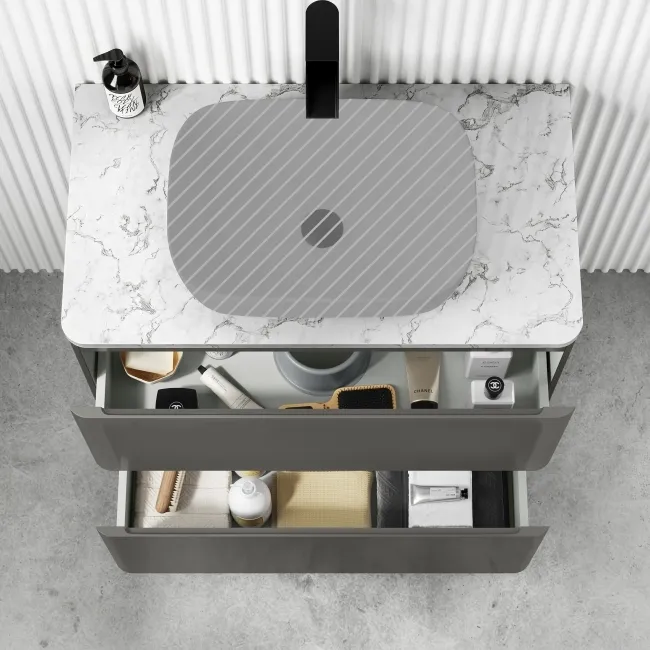 Corsica Tungsten Grey Drawer Vanity with Marble Top 800mm - Excludes Counter Top Basin