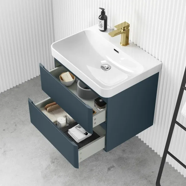 Corsica Inky Blue Wall Hung Basin Drawer Vanity 600mm