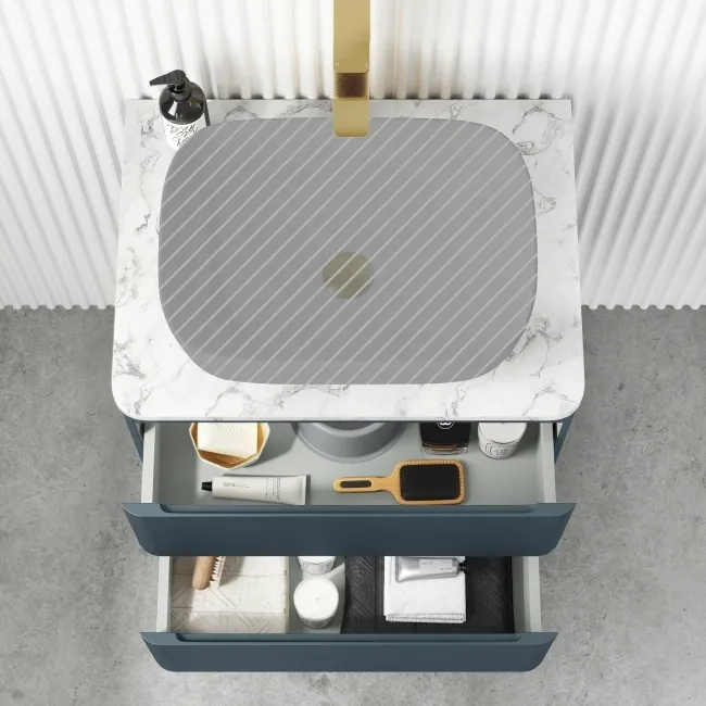 Corsica Inky Blue Wall Hung Drawer Vanity with Marble Top 600mm - Excludes Counter Top Basin