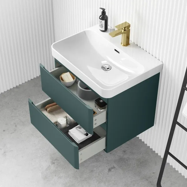 Corsica Midnight Green Wall Hung Basin Drawer Vanity 600mm
