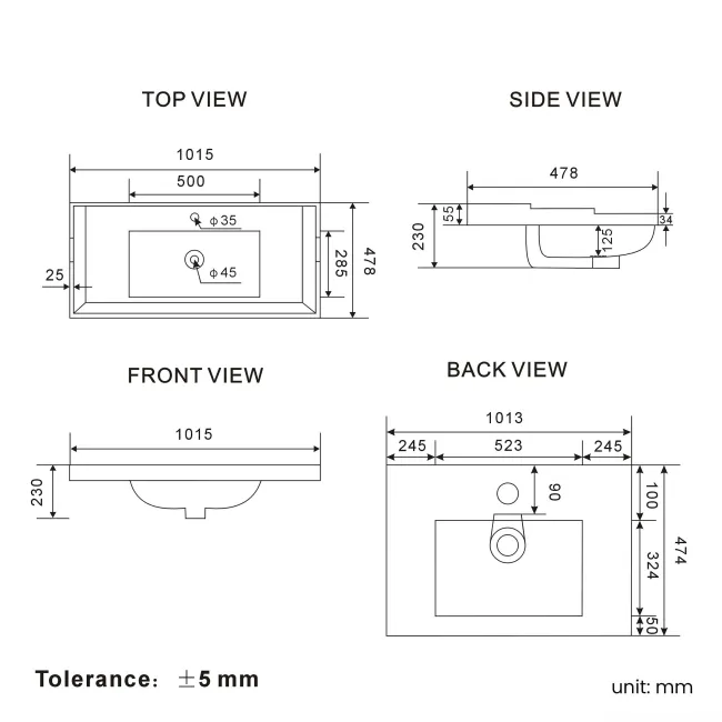Lucia Chalk White Basin Vanity 1030mm