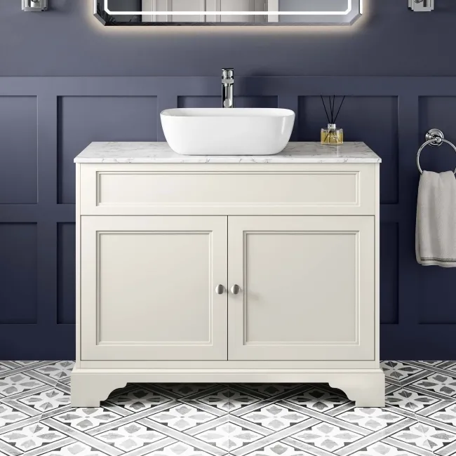Lucia Chalk White Vanity with Marble Top & Curved Counter Top Basin 1030mm