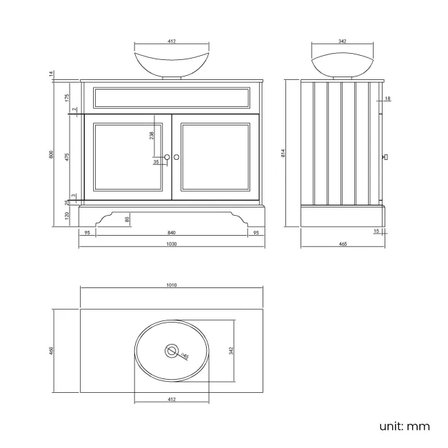 Lucia Chalk White Vanity with Marble Top & Oval Counter Top Basin 1030mm - Brushed Brass Accents