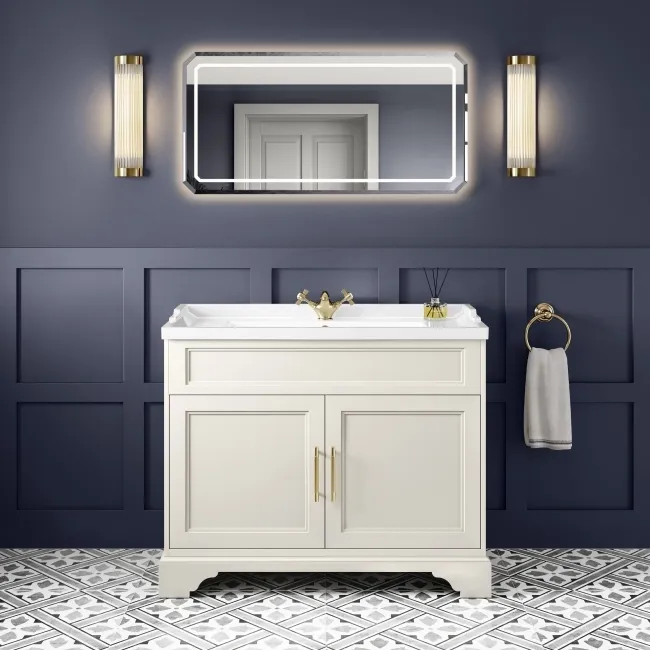 Lucia Chalk White Basin Vanity 1030mm - Brass Knurled Handles