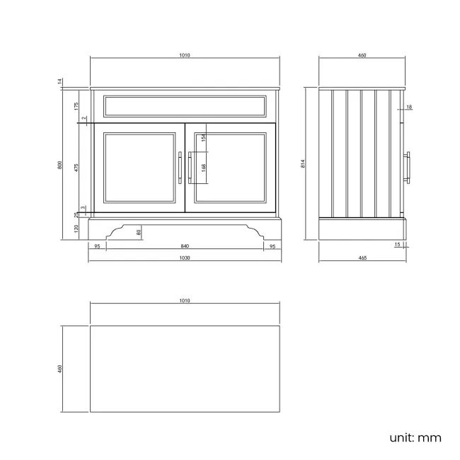 Lucia Chalk White Cabinet with Marble Top 1030mm (Excludes Counter Top Basin) - Brass Knurled Handles