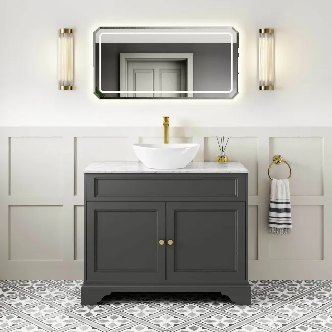 Lucia Graphite Grey Vanity with Marble Top & Oval Counter Top Basin 1030mm - Brushed Brass Accents