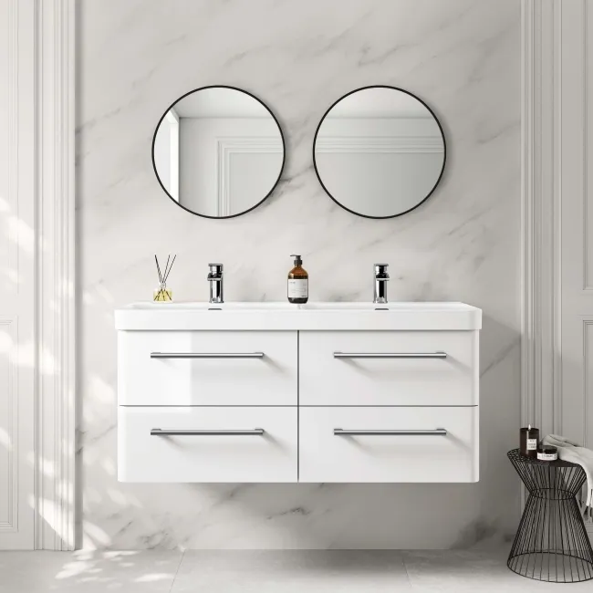 Omaha Gloss White Wall Hung Double Basin Drawer Vanity 1200mm