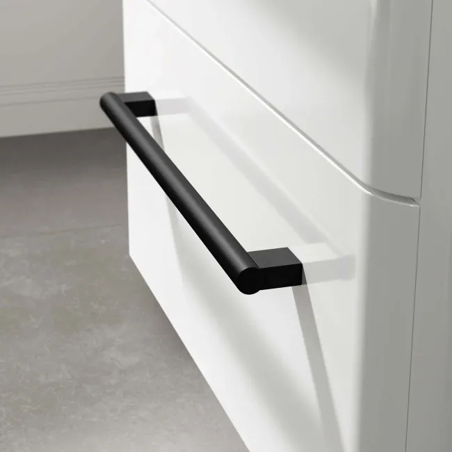 Omaha Gloss White Wall Hung Drawer Vanity with Marble Top & Marin Basin 1200mm - Black Accents