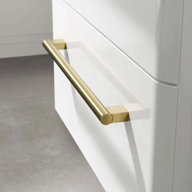 Omaha Gloss White Wall Hung Drawer Vanity with Marble Top 1200mm (Excludes Counter Top Basin) - Brushed Brass Accents