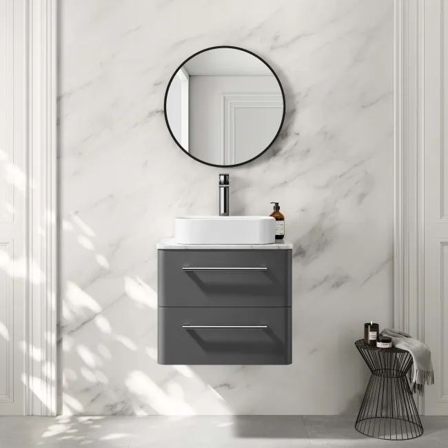 Omaha Slate Grey Wall Hung Drawer Vanity with Marble Top & Marin Basin 600mm