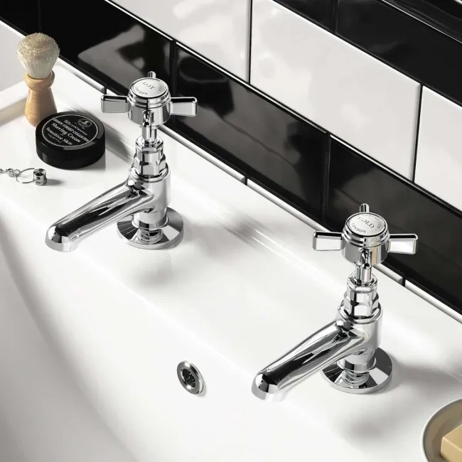 Nene Traditional Chrome Hot and Cold Basin & Bath Taps Set