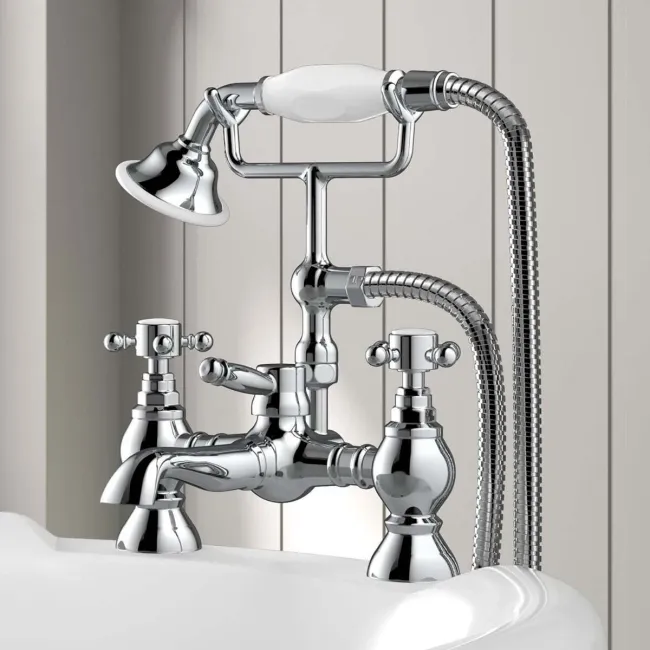 Thames Traditional Chrome Basin & Bath Shower Mixer Tap Set