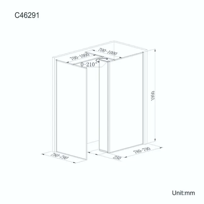 Munich Matt Black Framed 8mm Walk In Shower Enclosure 800mm & 800mm Glass with Pivotal Return Panel