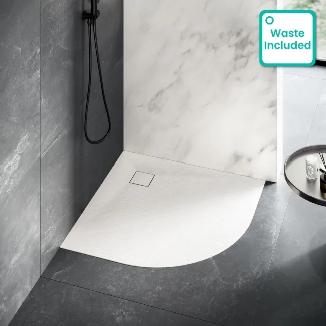 Berlin Quadrant Matt White Slate Effect SMC Composite Shower Tray 800x800mm