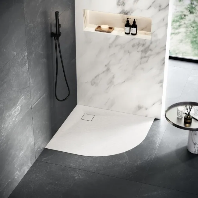 Berlin Quadrant Matt White Slate Effect SMC Composite Shower Tray 800x800mm