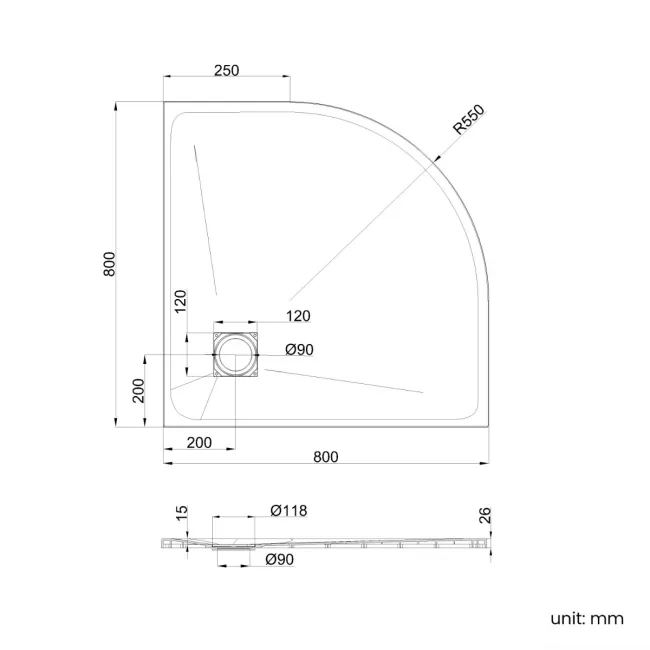 Berlin Quadrant Matt White Slate Effect SMC Composite Shower Tray 800x800mm