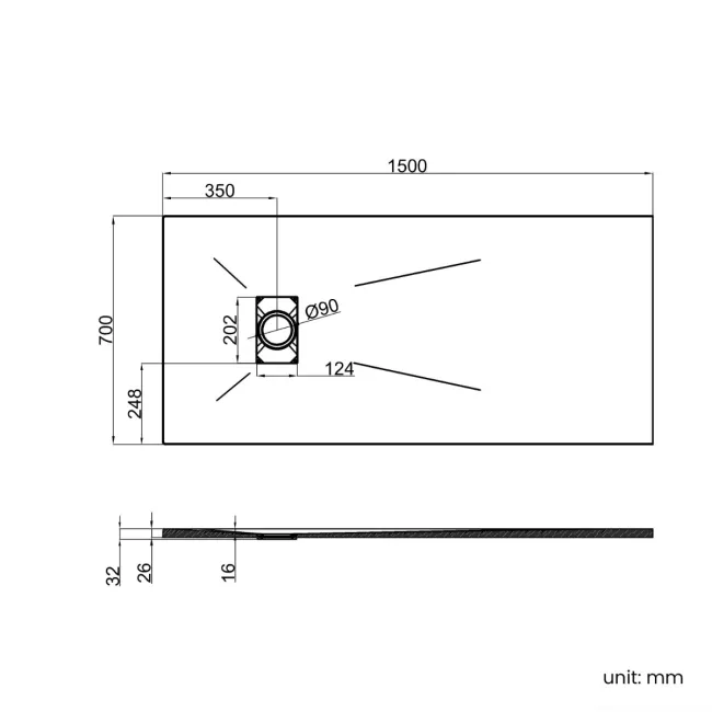 Berlin Rectangular Matt White Slate Effect SMC Composite Shower Tray 1500x700mm