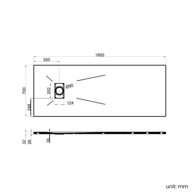 Berlin Rectangular Matt White Slate Effect SMC Composite Shower Tray 1800x700mm
