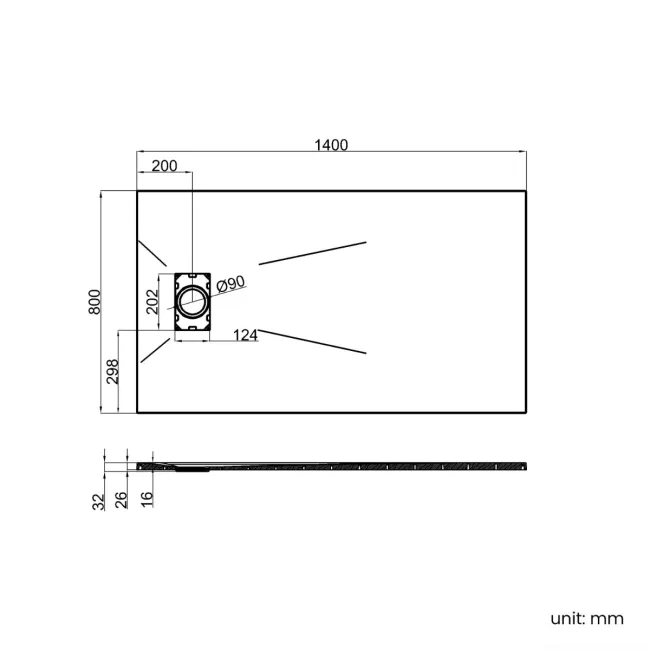 Berlin Rectangular Matt White Slate Effect SMC Composite Shower Tray 1400x800mm