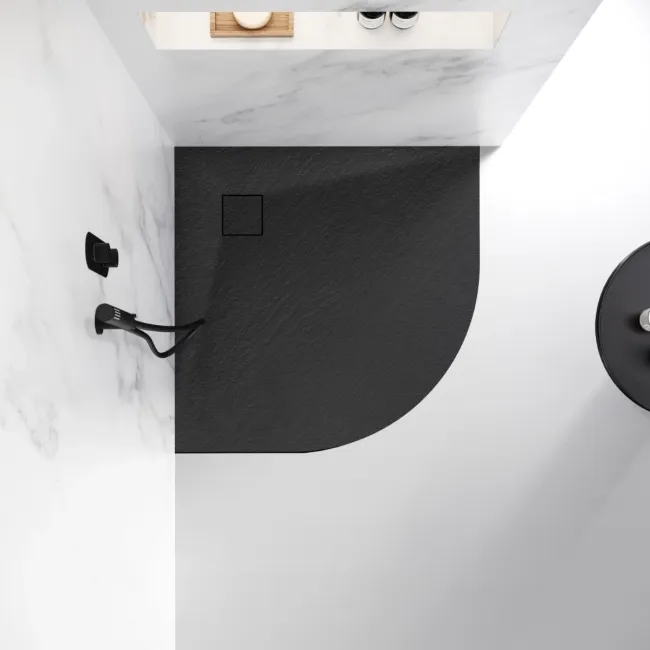 Berlin Quadrant Matt Black Slate Effect SMC Composite Shower Tray 800x800mm