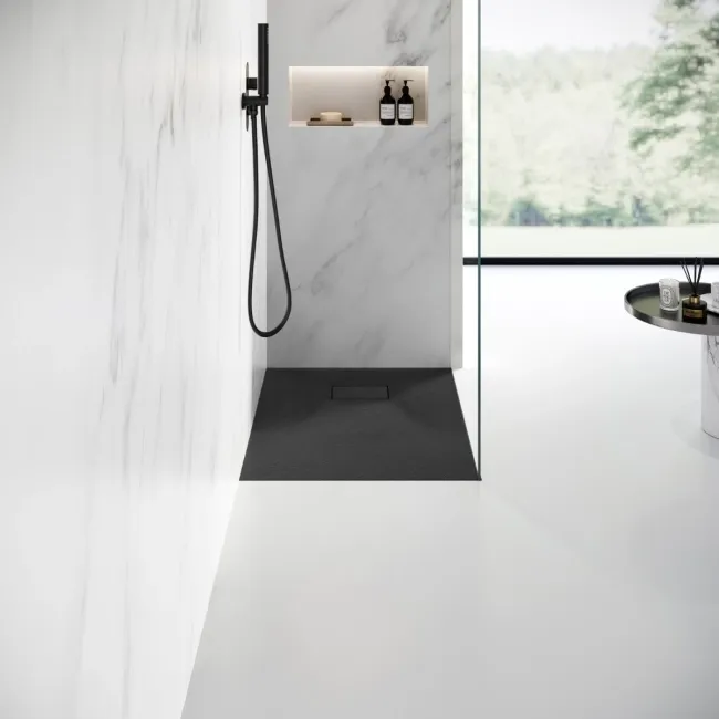 Berlin Rectangular Matt Black Slate Effect SMC Composite Shower Tray 900x700mm