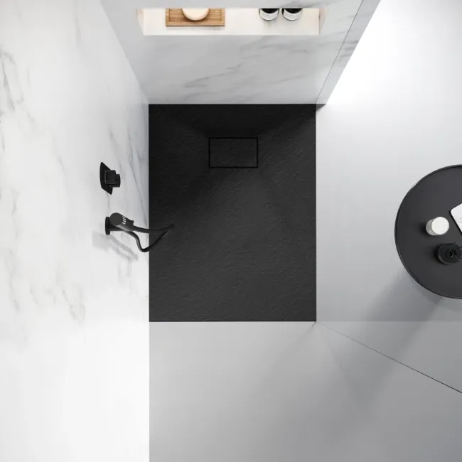 Berlin Rectangular Matt Black Slate Effect SMC Composite Shower Tray 900x700mm