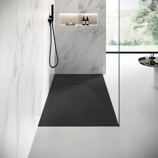 Berlin Rectangular Matt Black Slate Effect SMC Composite Shower Tray 1600x700mm