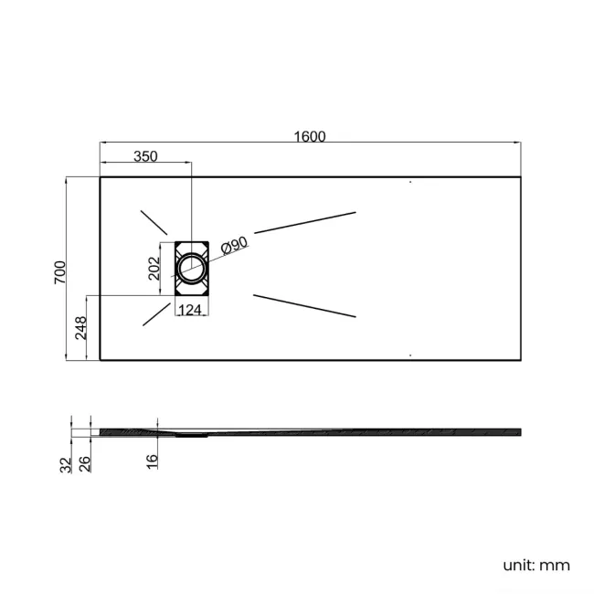 Berlin Rectangular Matt Black Slate Effect SMC Composite Shower Tray 1600x700mm