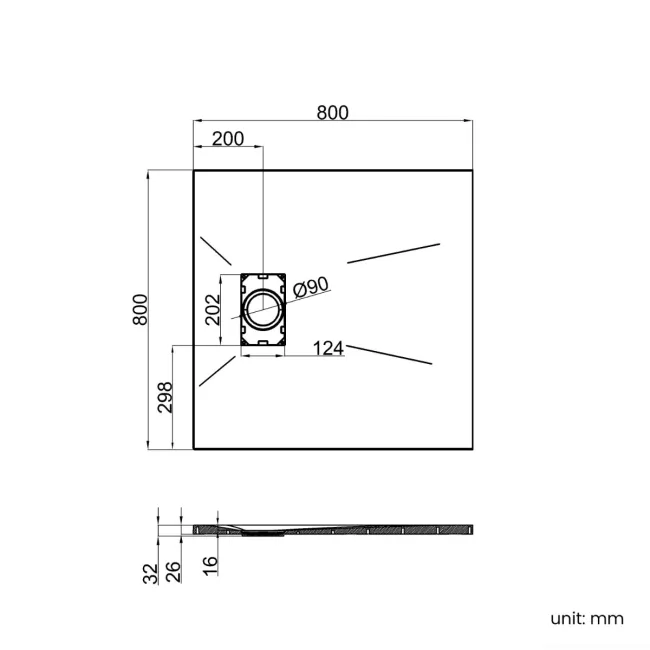 Berlin Square Matt Black Slate Effect SMC Composite Shower Tray 800x800mm