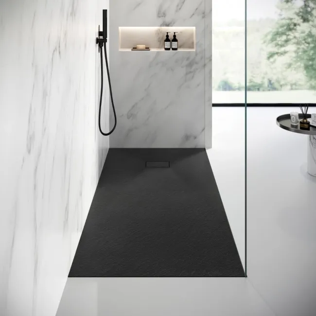 Berlin Rectangular Matt Black Slate Effect SMC Composite Shower Tray 1800x800mm