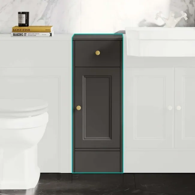 Monaco Graphite Grey Side Cabinet Unit 300mm - Brushed Brass Accents