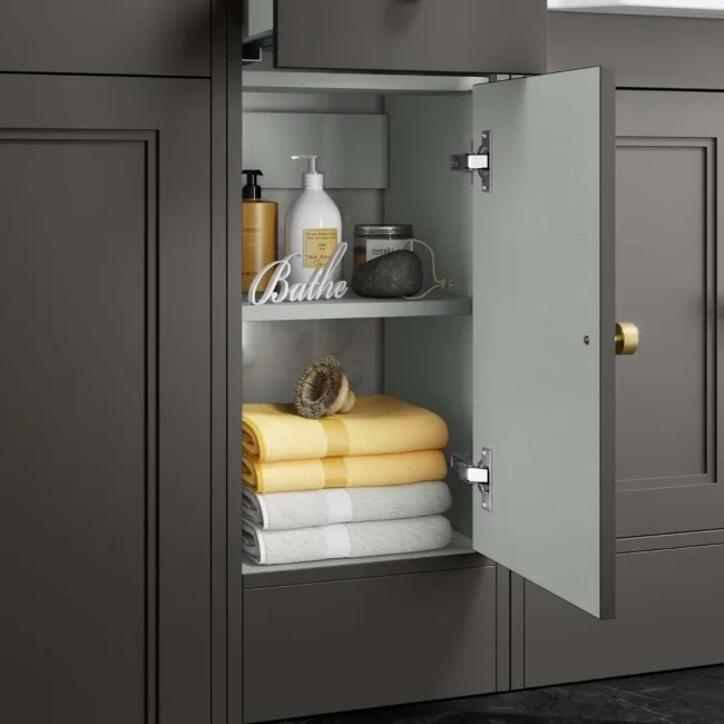 Monaco Graphite Grey Side Cabinet Unit 300mm - Brushed Brass Accents