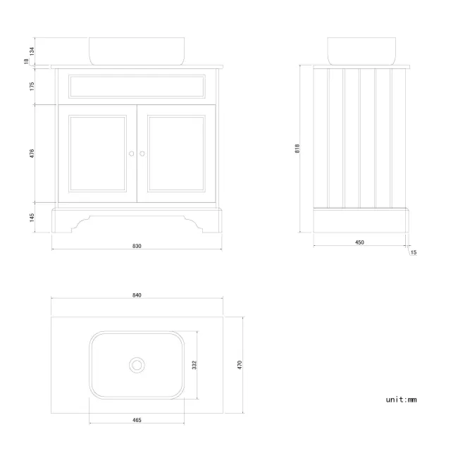 Lucia Chalk White Vanity With Oak Effect Top & Curved Counter Top Basin 840mm