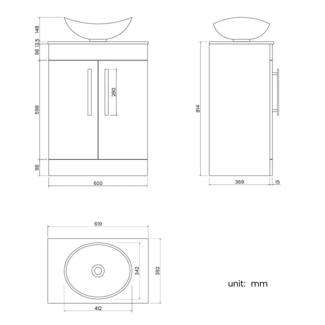 Avon Gloss White Vanity with Marble Top & Oval Counter Top Basin 600mm