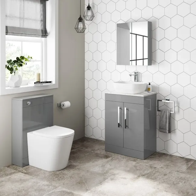 Avon Stone Grey Vanity with Marble Top & Curved Counter Top Basin 600mm