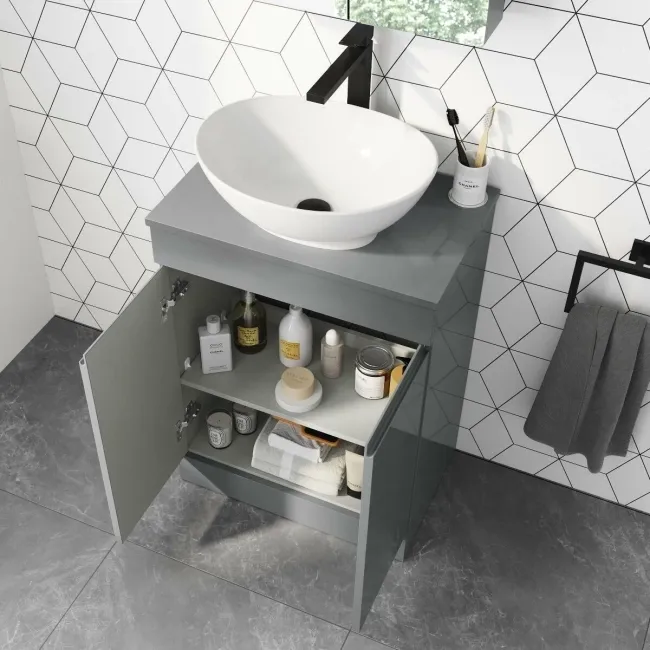 Trent Stone Grey Vanity with Oval Counter Top Basin 600mm