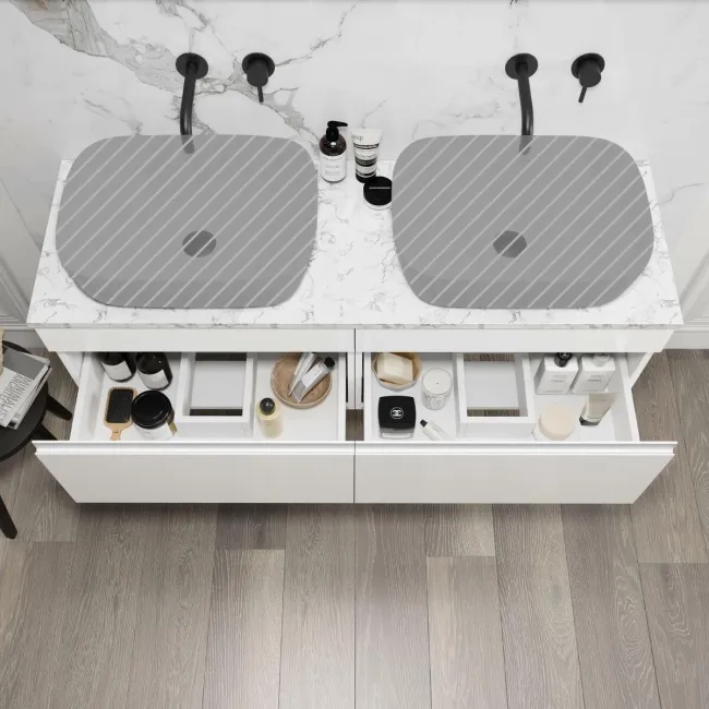 Trent Gloss White Wall Hung Drawer with Marble Top 1200mm - Excludes Counter Top Basins