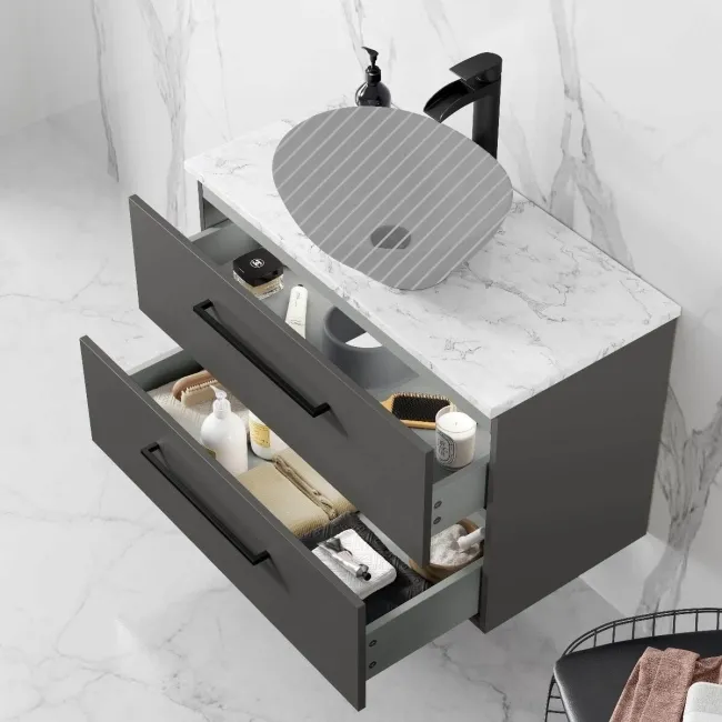 Elba Graphite Grey Wall Hung Drawer 800mm Excludes Counter Top Basin - Black Accents